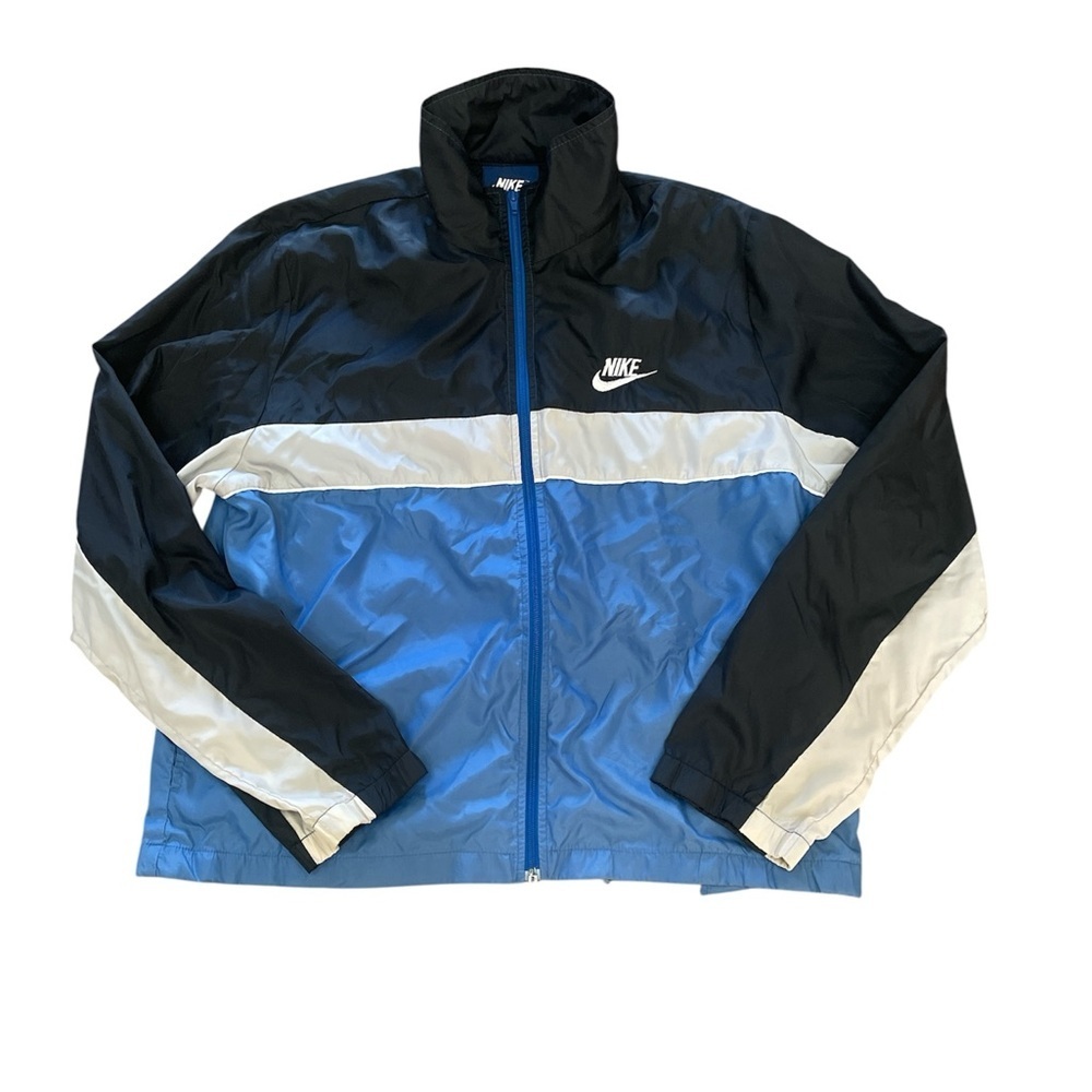Vintage Nike Windbreaker Jacket Men's Blue Black Stripe Large Zip Up Blue Label